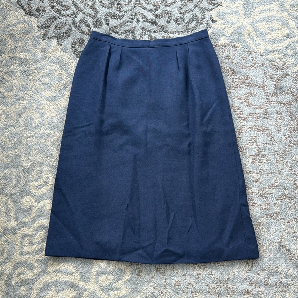Vintage High Waist Knee Length Skirt Navy 16